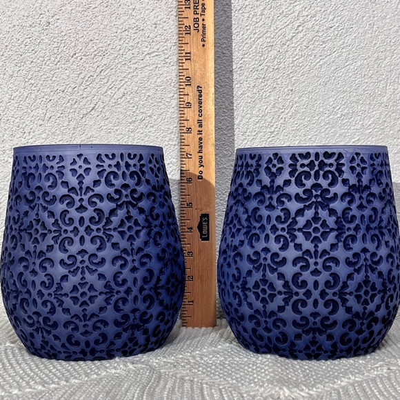 BoHo/Moroccan Blue Hurricane Candle Holders - Picture 4 of 4